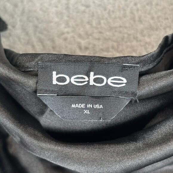 Bebe Slip Dress XL Black Satin Y2K Gothic Glam Coquette Grunge Cowl Drape Neck - Picture 4 of 10